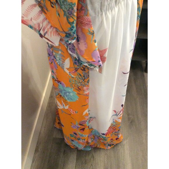 Boho Maxi Floral Printed Long Kimono Dress Style V Neck XL Kaftan Duster - Picture 3 of 7